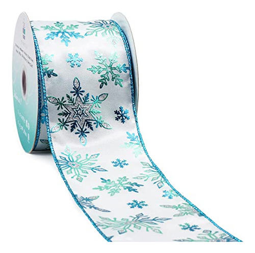 Satin With Blue Snowflake Wired Ribbon For Home Decor, ...