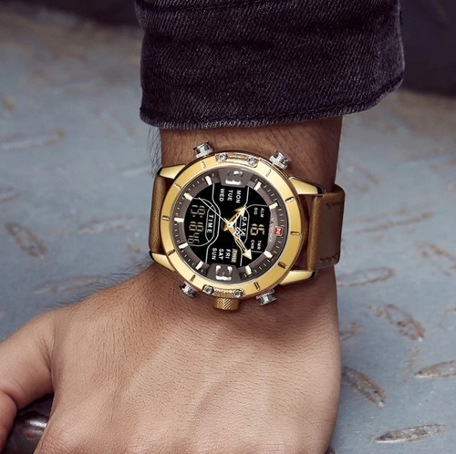 Relógio Masculino Naviforce 9153l Pulseira Couro Digital