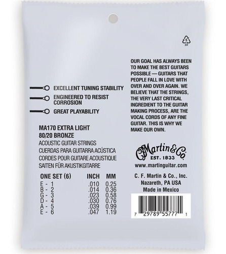 Imagen 2 de 2 de Cuerdas Guitarra Martin & Co Ma170 Bronze Extra Light