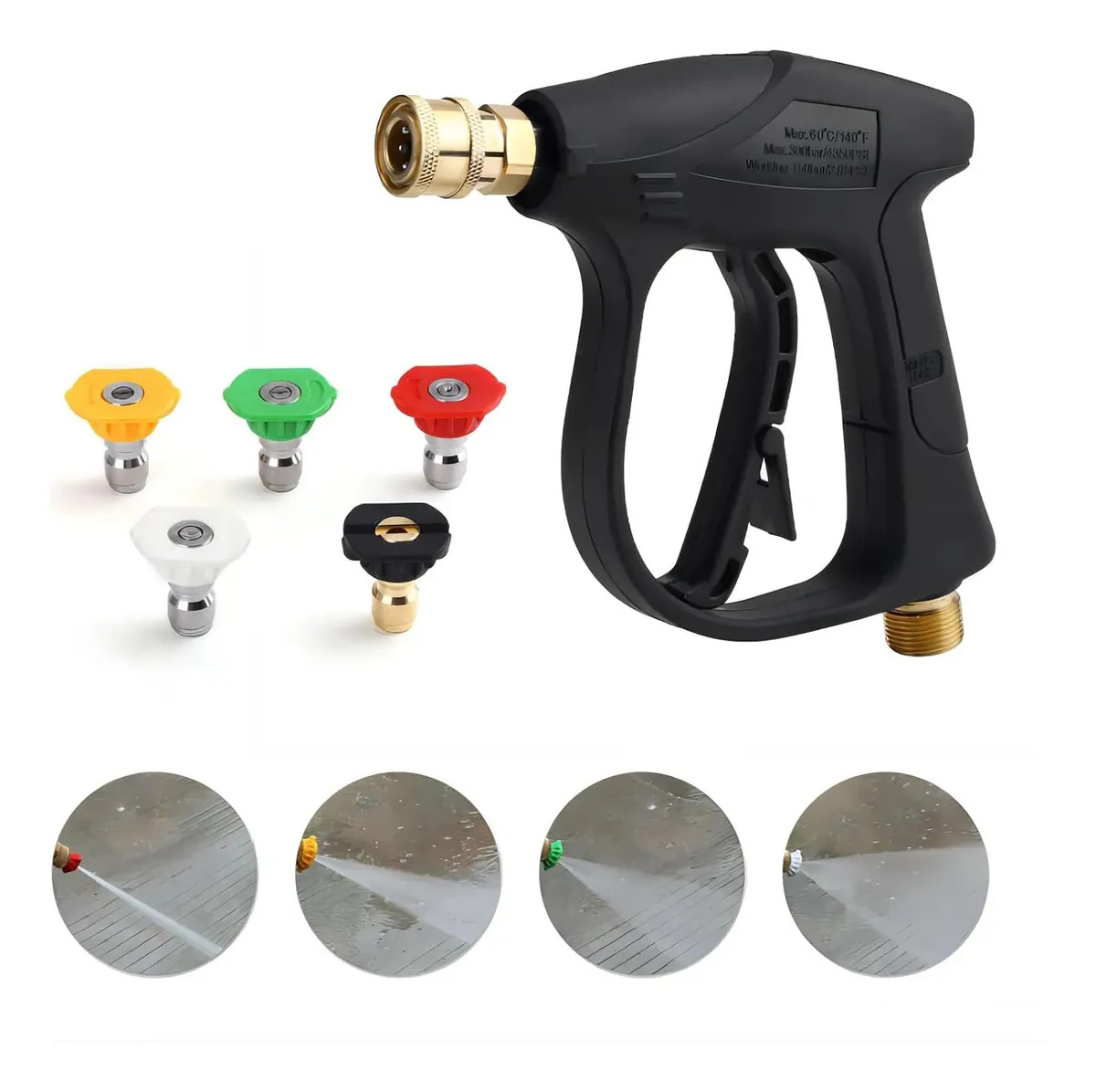 Pistola de Limpieza de Alta Presión, Pistola de Lavado de Alta Presión, 3000 psi con acoplamientos rápidos M22 (14 mm), Adaptador de 1/4 ", 5 boquillas, Compatible con karcherk2/k3