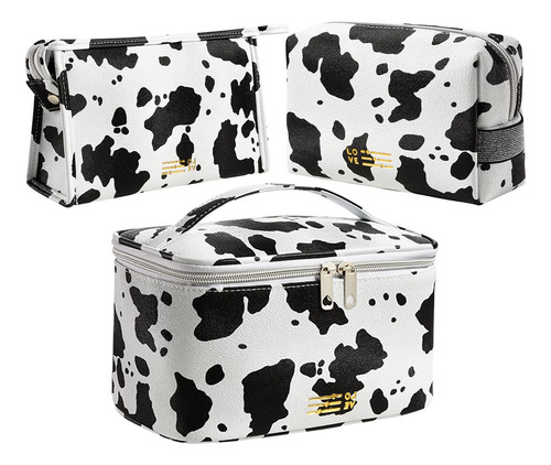 Porta Cosmeticos Set De 3 Neceseres Cow Print B&n