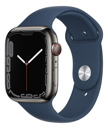 Apple Watch Series 7 (GPS + Cellular, 45mm) - Caixa de aço inoxidável grafite - Pulseira esportiva azul-abissal