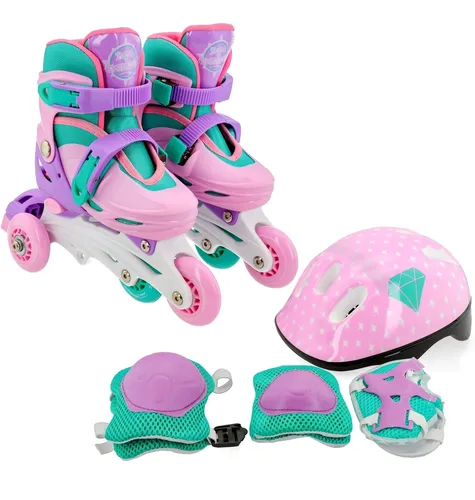 Patins Infantil 2 Em 1 Ajustável Menina Inline Triline 30-33