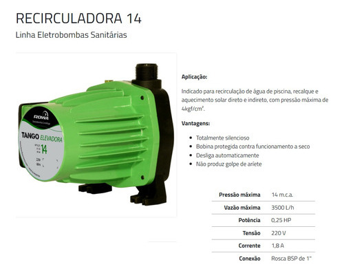Eletrobomba Recirculadora Sistemas Conjugados Rowa 14 - 220v