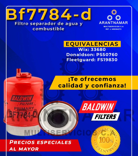 Filtro Baldwin Separador De Agua Y Combustible Bf7784-d 