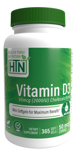 Health Thru Nutrition Vitamina D3 Cpsulas Blandas, 2000iu (p