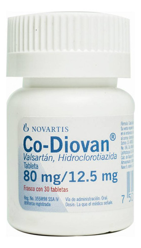 Co-diovan Tableta Recubierta 80 Mg/12,5 Mg, 30 Tabletas