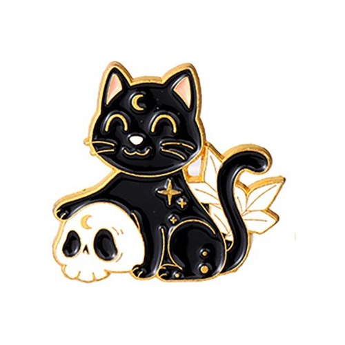 Pin Broche Gato Negro Con Cráneo