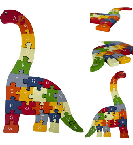 Brinquedo Educativo Madeira Dinossauro Letras Numero Criança