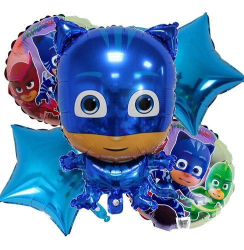 Set De 5 Globos Metalizados Para Arreglo De Pj Masks 