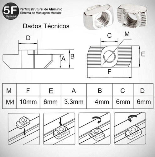 Imagem 4 de 7 de Porca Martelo (t) Canal 6 M4 (slot)