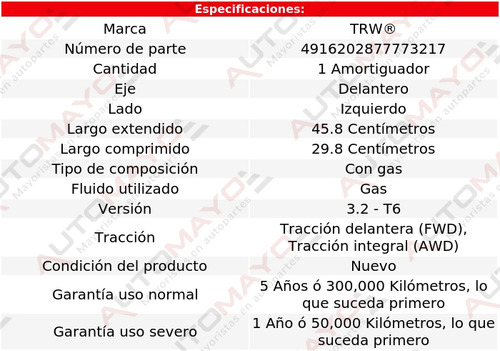Un Amortiguador Gas Delantero Izquierdo Trw Xc70 2008-2013