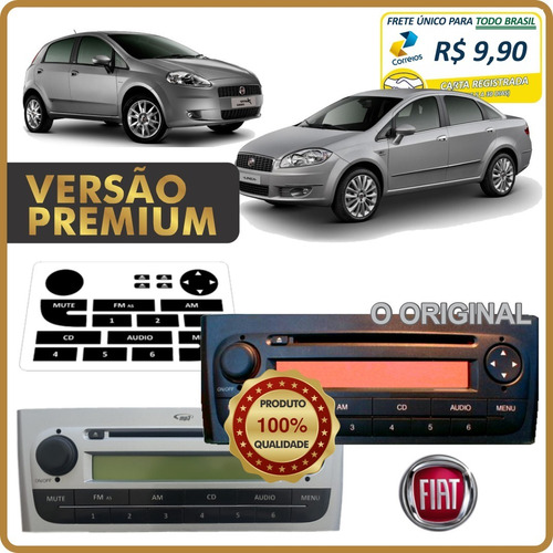 Kit Premium Adesivos Botões Do Rádio Fiat Linea E Punto