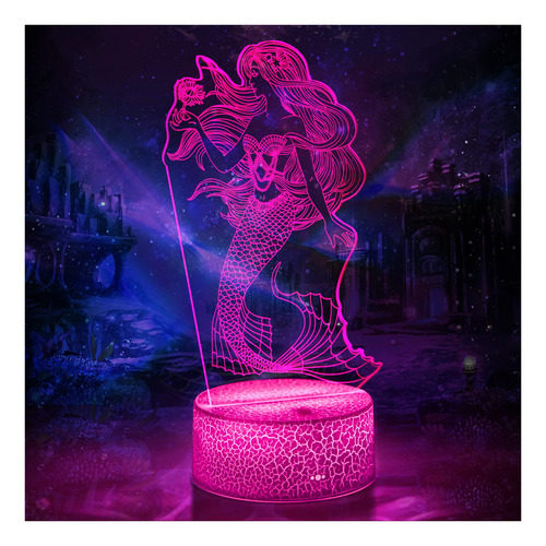 Sirena Para Niña Lampara Ilusion 3d Luz Nocturna 7 Color