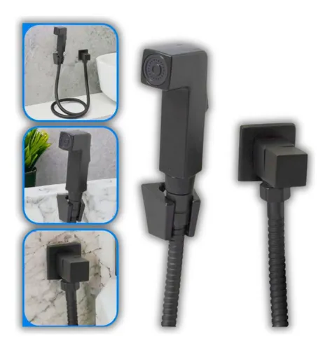 Ducha Higiênica Quadrada Bidê Duchinha Chuveirinho Íntimo Acabamento Brilhante Cor Preto