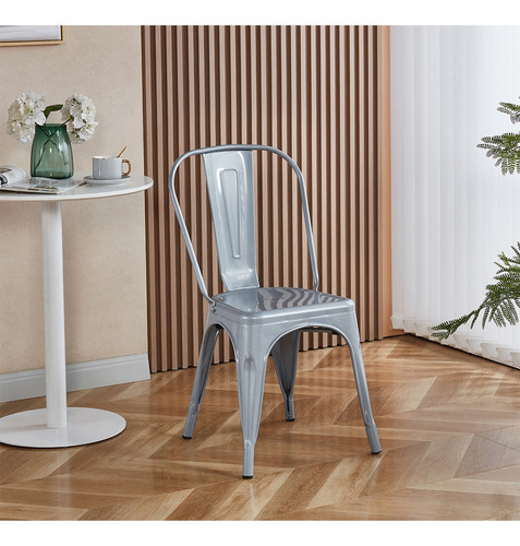 Silla Industrial Tolix Metal Int/ext Gris Brillante