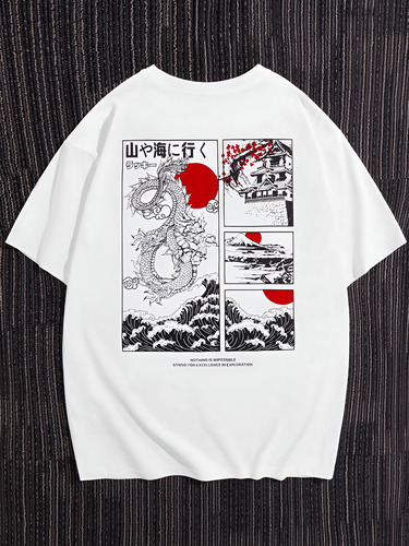 Camiseta Shein Manfinity Dragón Japonés Hombre Oversized