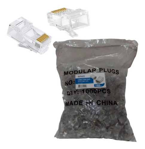 Imagem 1 de 4 de Pacote 1000 Unidades Conector Rj45 Cat5e Rede Lan Ethernet
