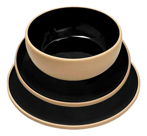 Juego Vajilla Completo Platos Negros 12pz Bowl Ceramica