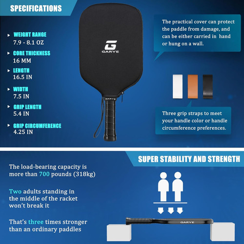 Paleta De Pickleball De Fibra De Carbono T700, 16mm
