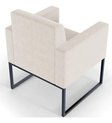 Sillón decorativo de recepción con base fija, diseño Helô, lino crudo, tela lisa, kit 2