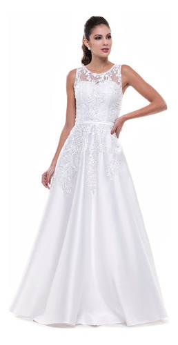 Vestido Branco Noiva Com Rendas Em Zibeline Luxo 