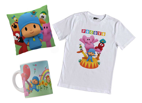 Remera Pocoyo Amigos Animales Combo Con Taza Almohada