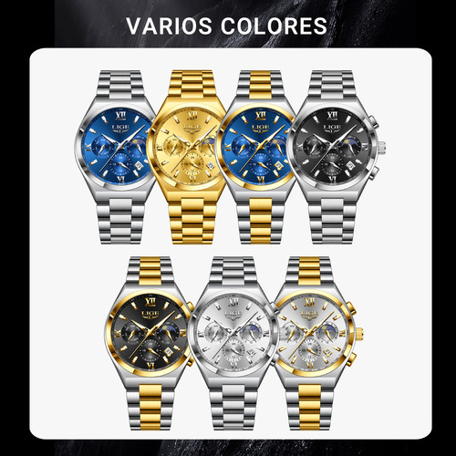 Reloj Pulsera Relojes Hombre Impermeable Acero Inoxidable Correa Plateado/Dorado Bisel Dorado Fondo Azul