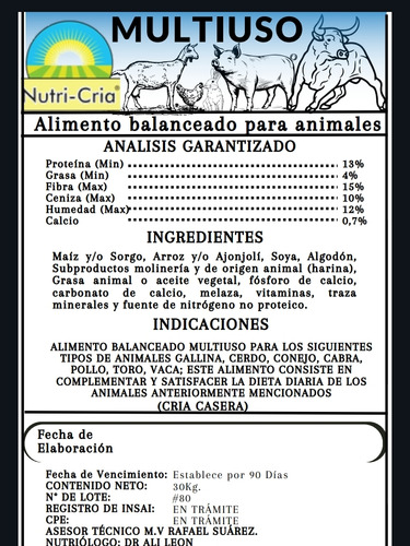 Multi-uso Granulado Alimento 13% Proteína Saco 30 Kilos 