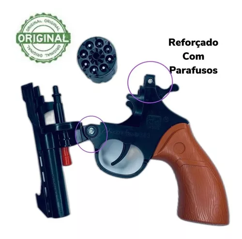 Revolver Arma De Brinquedo Espoleta Reforçado Com 5 Cartela