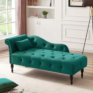Sofa Cama De Terciopelo Botones Color Verde Marca Wiilayok