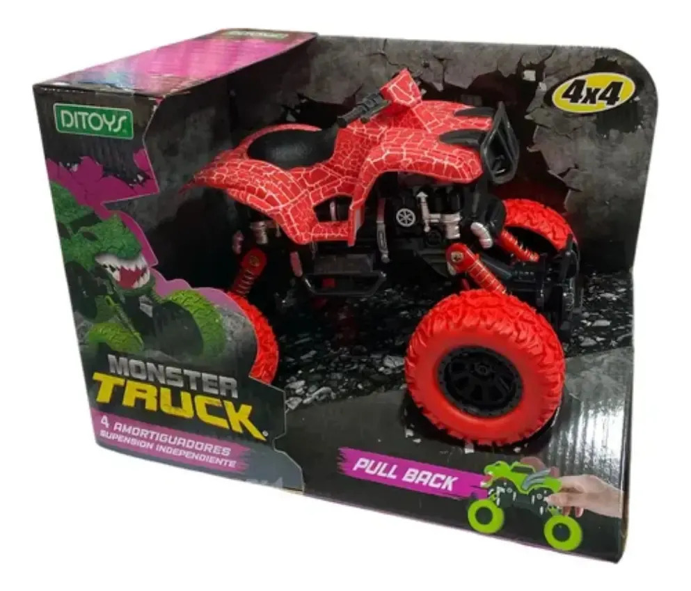 Monster Truck Dinosaurio 4x4 Pull Back - Ditoys Color Rojo Personaje Cuatrimoto