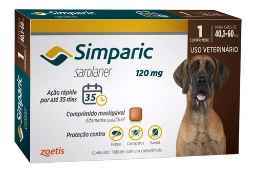 Simparic 120mg Para Cães De 40,1kg Até 60kg 