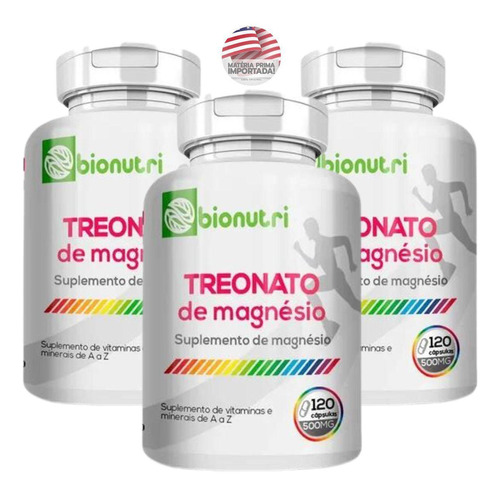 Kit 3 Uni Magnesio L Treonato 500mg Puro Premium 360 Cáps