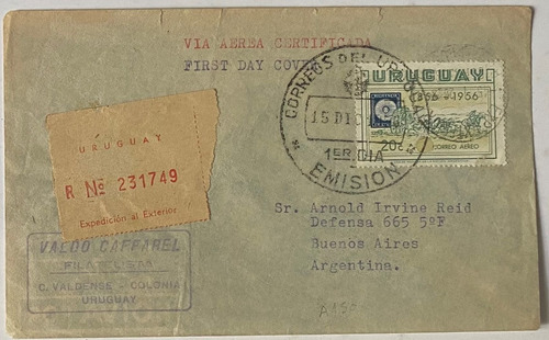 Sobre Primer Día, 1956, Certificada A Argentina, A180 Sp6