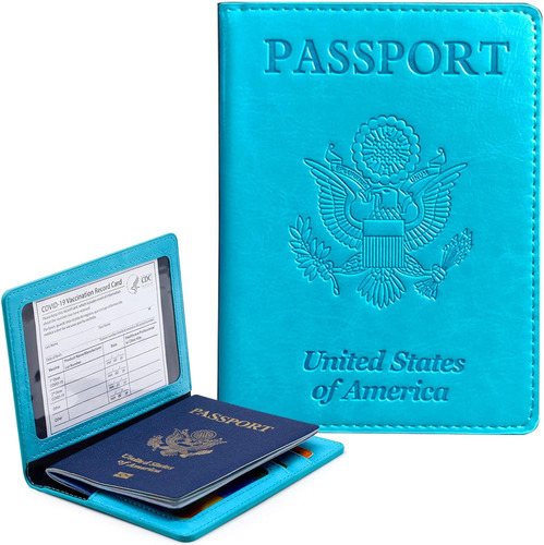 Porta Pasaporte Y Carnet De Vacunación Kaoban Azul Cielo