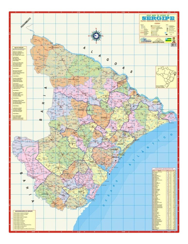 Mapa Estado De Sergipe Atualizado - 120cm X 90cm Gigante