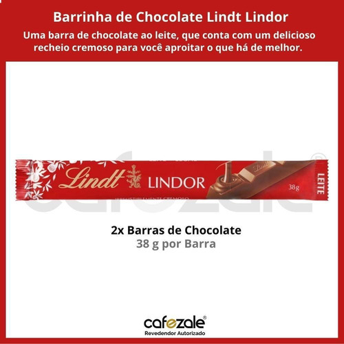 Chocolate, Ao Leite Lindt Lindor Barra, 2 Barrinhas De 38g