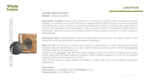 Imagen 3 de 9 de Konjac Esponja Facial - Charcoal - Piel Grasa - Sustentable
