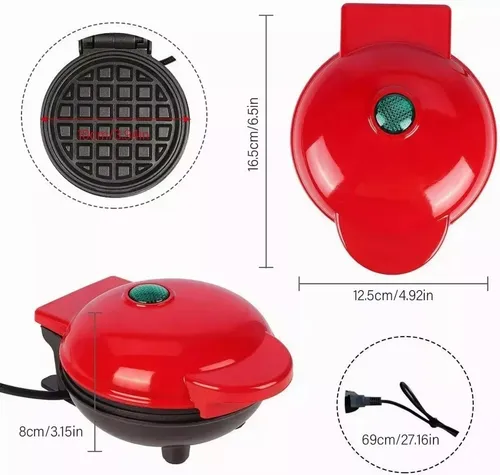 Mini Wafflera Wafles Maquina Hot Cake Pequeña Wafflera Rojo
