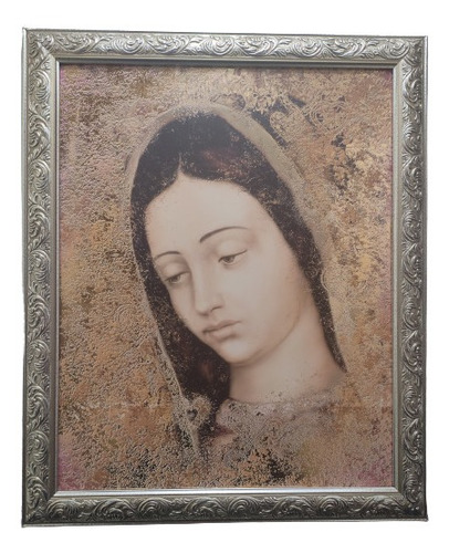 Rostro De La Virgen En Marco Plateado A 57 X 47 Cms