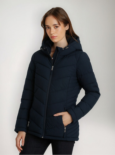 Parka Mujer Solid Acolchada Gorro Azul Tommy Hilfiger