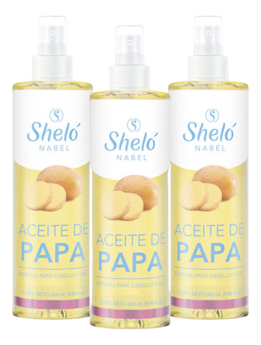 Aceite De Papa Topico Y Capilar Shelo Nabel® 265ml. 3 Piezas