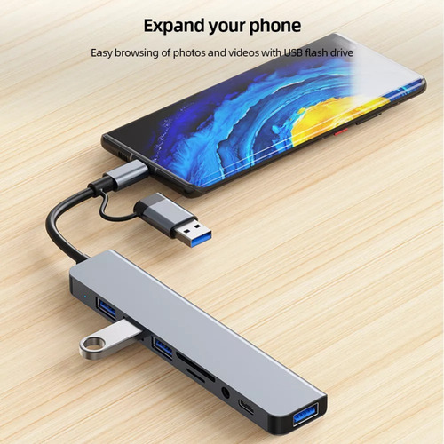 Wa Divisor De Hub Usb De Audio Tipo C Ocho En Uno