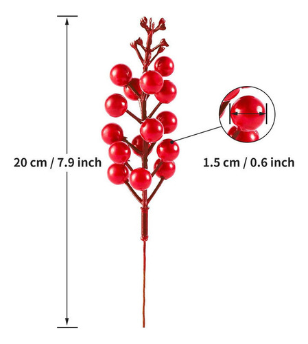 Paquete De 30 Tallos Artificiales De Bayas Rojas, Acebo