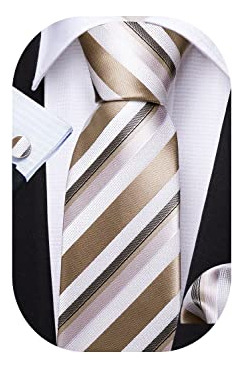 Barry. Wang Formal Khaki Stripe Classic Man Tie Set 41wnn