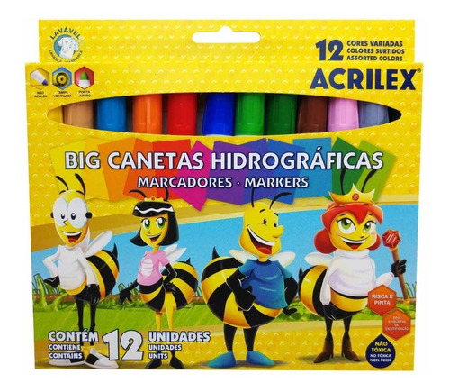 Caneta Hidrográfica 12 Cores Jumbo Acrilex