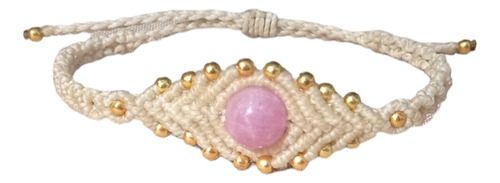 Pulsera Macramé Con Turmalina Rosa 