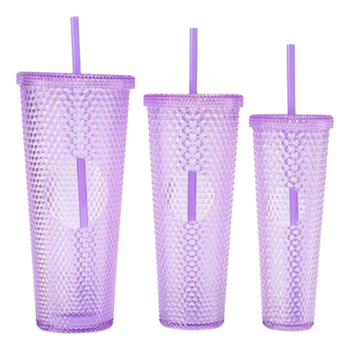 Set De Vasos Texturizado 3 En 1 Plástico Acrílico Mm-6700 Color Lila