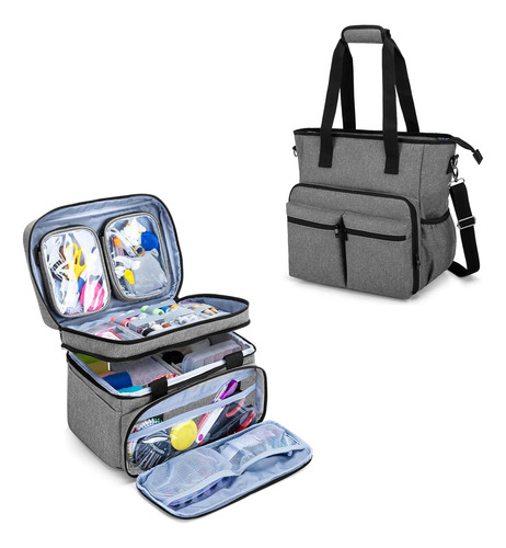 Organizador De Costura Doble Capa Con Bolsas Desmontables